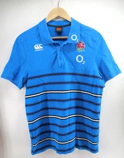 Canterbury England O2 Rugby Large Blue Striped Cotton Polo Shirt