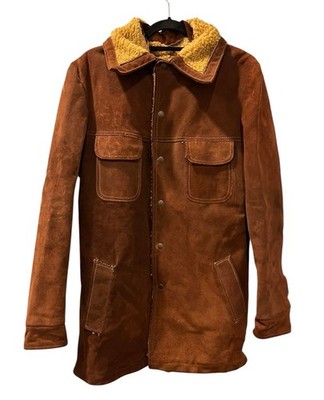 Vintage 70's Kirk's Suede Life Suede Leather Jacket Sherpa Lined Size L Hippie
