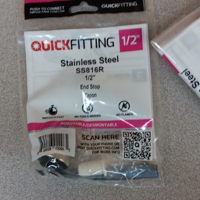 QuickFitting 1/2 in Stainless Steel Push-to-Connect Removable End Stop SS816R