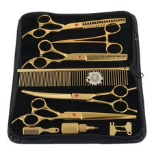 Professional 9Pcs Gold Barber Scissors Set Hair Cutting Thinning Shears Kit