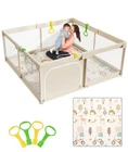 Mloong Baby Playpen with Mat - 59x59 Inches Extra Large Inch, Beige