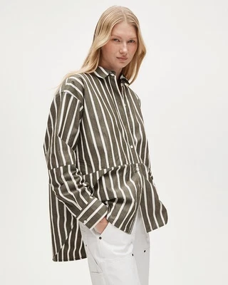 J.Crew S Étienne Oversized Shirt in Offset Stripe Cotton Poplin Woodland Ivory - Image 1 of 4