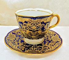 Royal Doulton Tiffany & Co Cobalt & Heavy Gold Demitasse Cup & Saucer 1902–1922