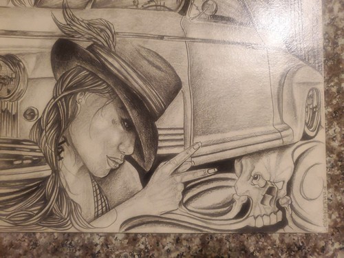 Dibujo artístico chicano original vintage (leer descripción) - Imagen 10 de 12