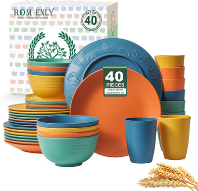 40-Piece Premium Wheat Straw Dinnerware Sets, Service for 8, Unbreakable Plates 