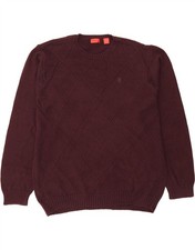 IZOD Mens Crew Neck Jumper Sweater XL Burgundy Argyle/Diamond Cotton DA56
