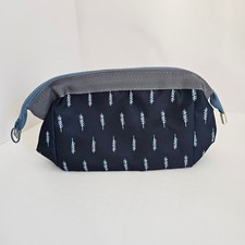 Navy Blue Leaf Print Makeup Bags Cosmetic Organizer Travel Pouch Pockets 2 Pack