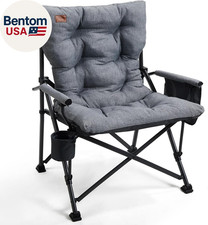 Padded Oversized Folding Camping Chair for Adults, Heavy Duty Lawn Chair with Si