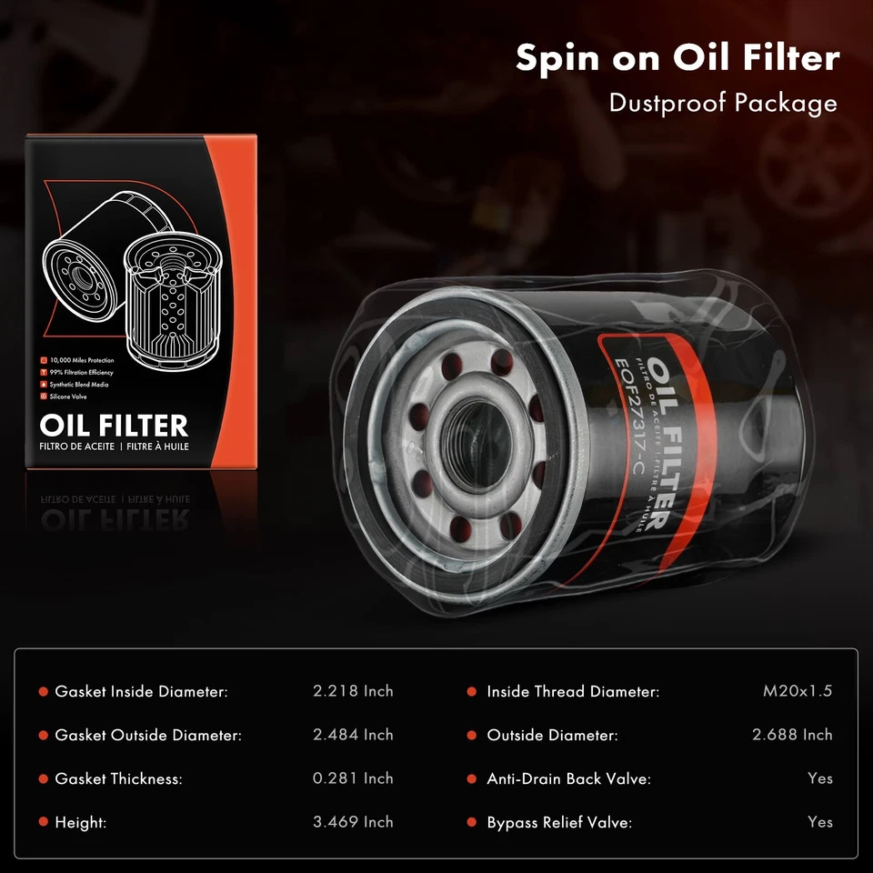 Filtro de aceite de motor de protección 12x 10 k millas para Acura Integra Dodge Stratus Honda Foto 2 de 4