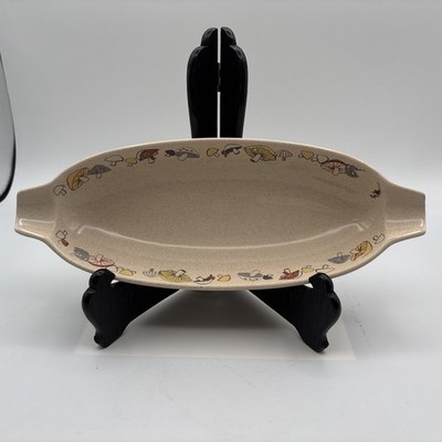 Franciscan VTG Woodlore Mushroom Mid Century Bread Dish/Relish Tray/Gravy Boat