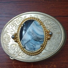 Vintage Western Belt Buckle Made in USA - Rust Colored Stone - Beautiful