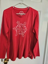 LUCKY BRAND DARK RED SNOWFLAKE WORDS PEACE GRADITUDE LONG SLEEVE TOP SIZE LARGE