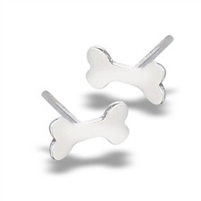 Dog Bone Tiny High Polish Animal .925 Sterling Silver Pet Simple Stud Earrings