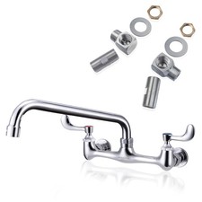 Leak-Free Kitchen Faucet Wall Mount 8" Center 12" Swivel Spout, Commercial Si...