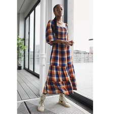Urban Outfitters UO Lottie Strappy Check Print Midi Dress Lace Up TrendyM 252119