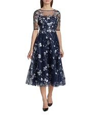 Teri Jon by Rickie Freeman Embroidered Tulle Tea Dress  Size 18 $730