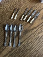 Antique Lot Of (10) Child’s Children’s Miniature Bone Fork Knife & Spoons