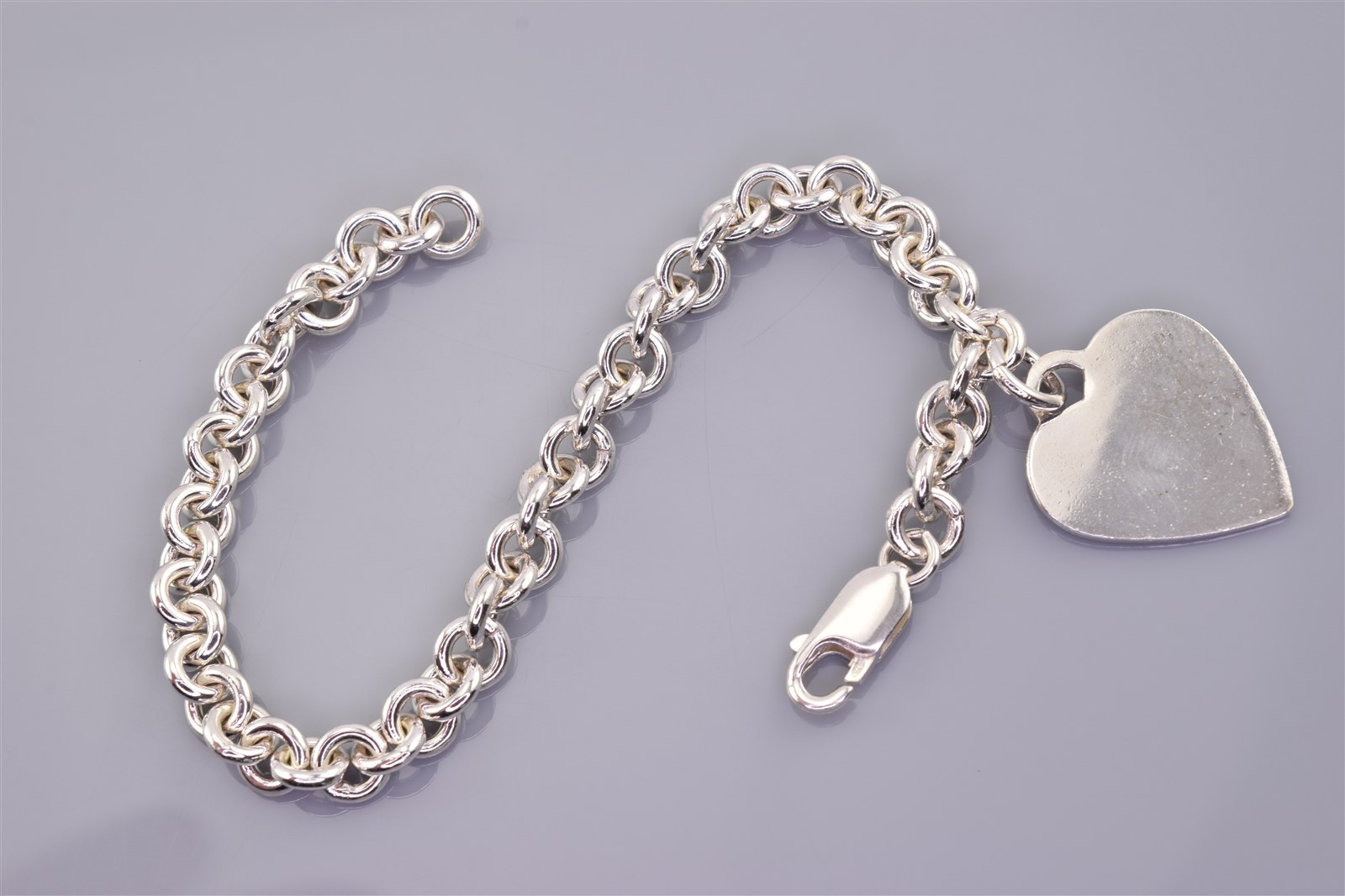 Sterling Silver Solid Circle Link Heart Charm 925… - image 2