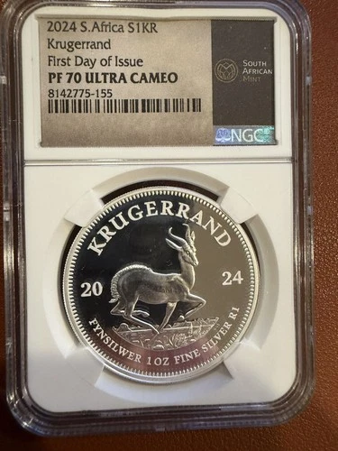 2024 KRUGERRAND PF70 ULTRA CAMEO NGC Proof 1 oz .999 SILVER FIRST DAY OF ISSU