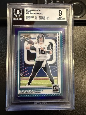 🔥2025 Optic Trevor Lawrence Purple Prizm 16/60 Jersey # #146 Jaguars BGS 9 Mint
