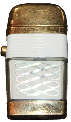 Vintage Scripto Vu-Lighter Gold Chain Infinity Loop Design White Band