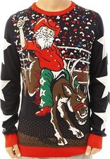 Cowboy Santa Rodeo Ugly Christmas Sweater Mens Western Reindeer Rider Jumper