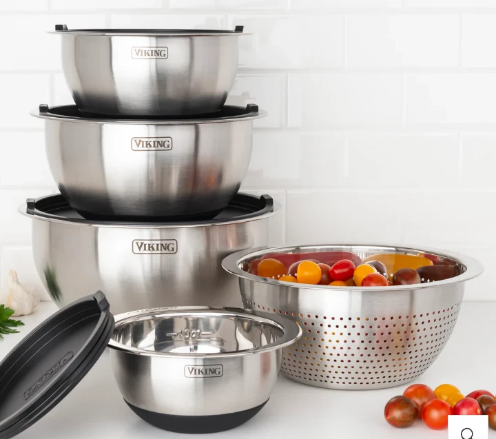 Viking 9-Piece Stainless Steel Mixing Bowl Set with Strainer, Black
Opens in a new window or tab