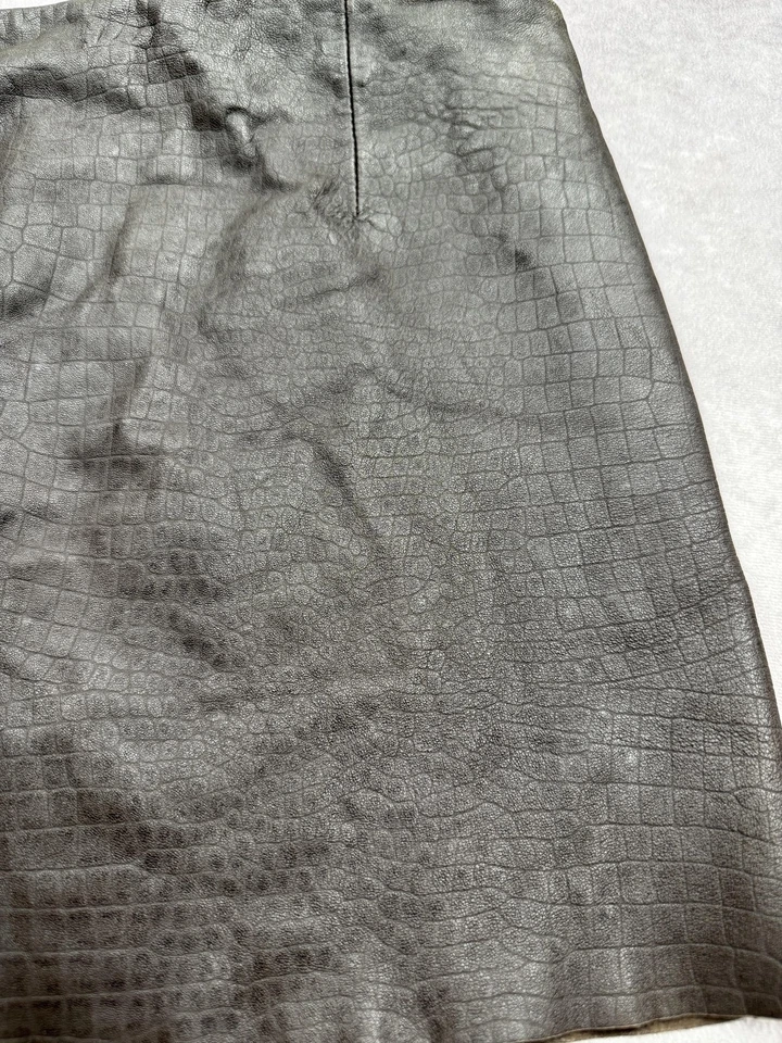 Falda Express Mujer 5/6 Cuero Marrón Cocodrilo Repujado Mini Cintura Alta Forrada Cremallera Foto 2 de 4