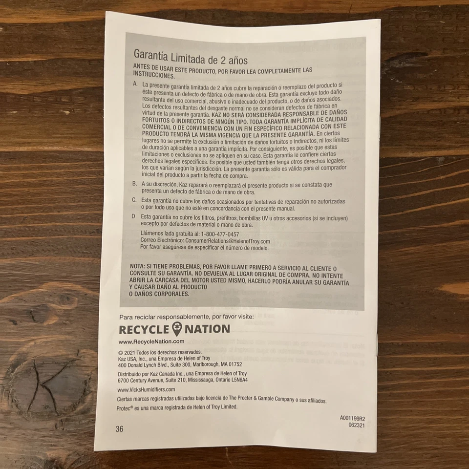 Manual for Vicks Humidifier Model V4600 Cool Mist Filter Free & VapoPads Refill - Image 2 of 4