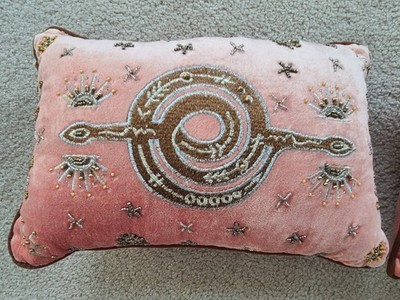World Market Celestial Embroidered Beaded Velvet Throw Pillow Pale Pink 12x8''