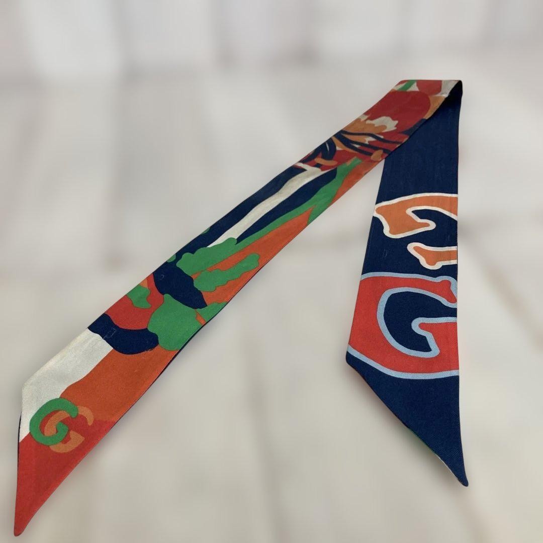 Gucci Navy Neckbow Scarf Authentic Designer Silk Accessory