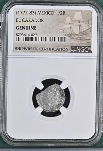 1772-1783 Mexico 1/2 Real El Cazador Silver Shipwreck Coin NGC Graded #027