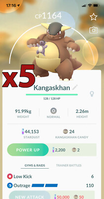 5x Kangaskhan Pokemon Bundle !! Good Chance of Lucky and Good IVs !! Go