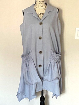 For Cynthia Linen Blend Dress Tunic Button Up Pockets Lagenlook Size Large  | eBay