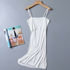 Women Pure Silk Lace Floral Slip Dress Camisole Strap Petticoat Nightdress White