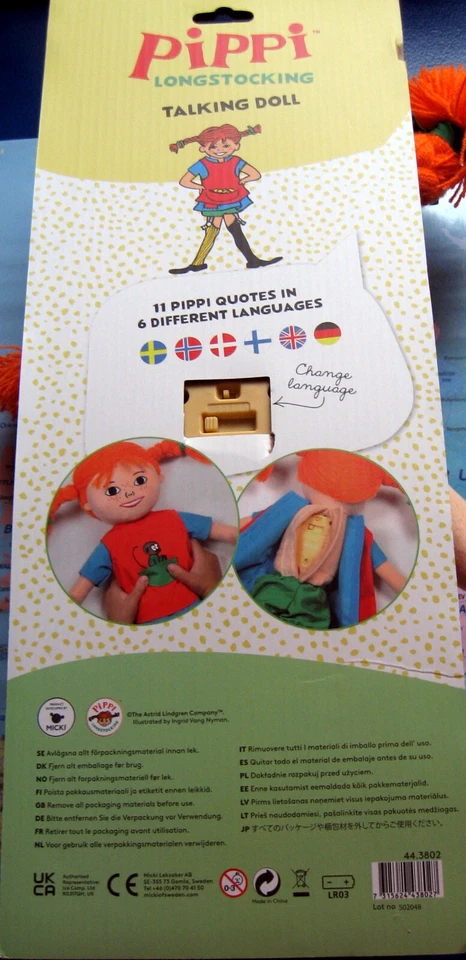 Sprechende Pippi Langstrumpf Talking Pippi Doll 6 Sprachen Stoffpuppe - Bild 4 von 4