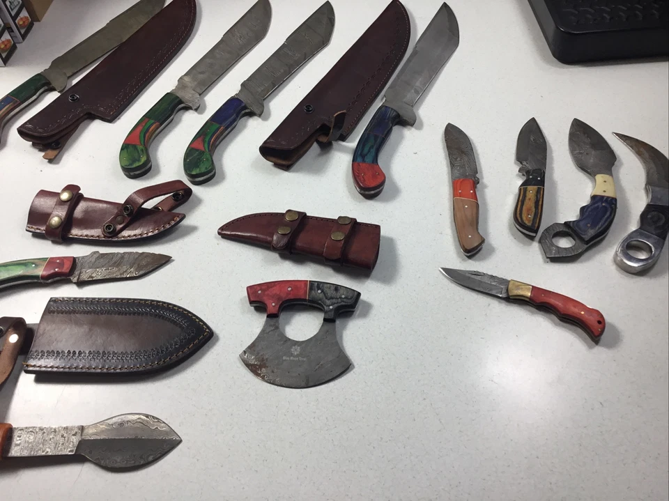 (12) Lote de Juego de Cuchillas Plegadas Fijas Tácticas Colección Trucha Luna Azul Funda Foto 2 de 4