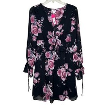 New target xhilaration Black and pink floral dress with ruffle sleeves and tie