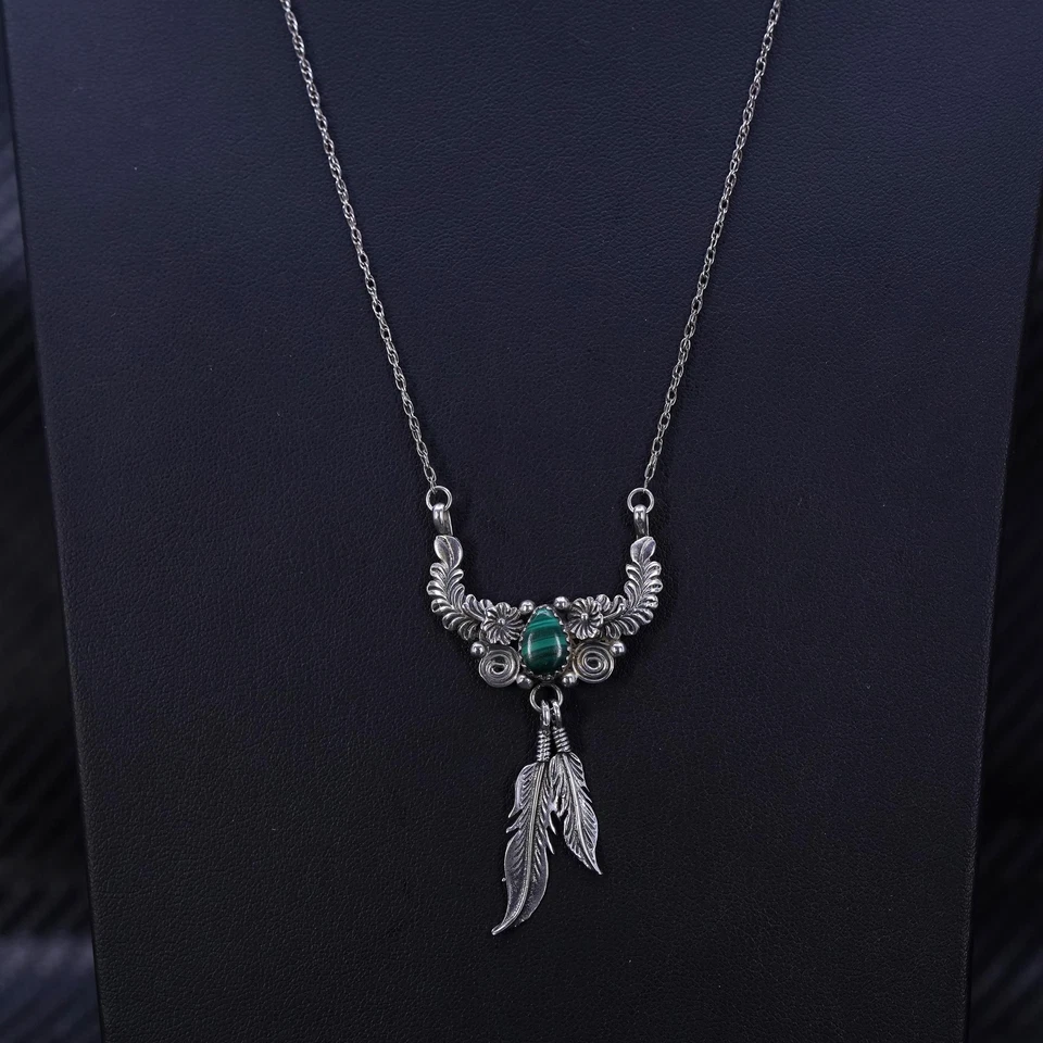 20” Native American Navajo Jeff Largo sterling silver 925 necklace feather - Image 2 of 4