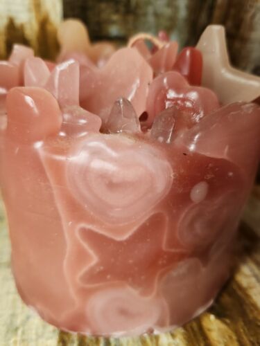 Large Pink Artisan Valentine Candle Heart Stars With Quartz Crystal Gift Love - Picture 2 of 7