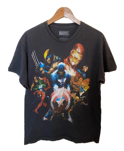Vintage Marvel X-men Avengers Spider-Man Ironman Wolverine Black Shirt Size XL