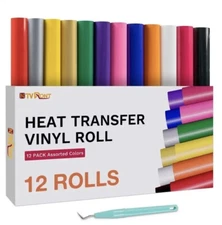 Heat Transfer Vinyl Roll for Cricut 12 Pack 12X5ft Multi Colors