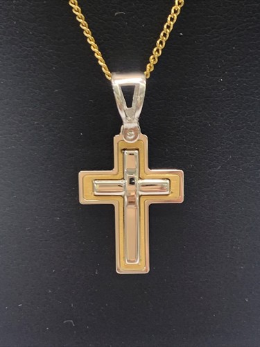 18ct 18k Two Tone Gold Crucifix Cross 