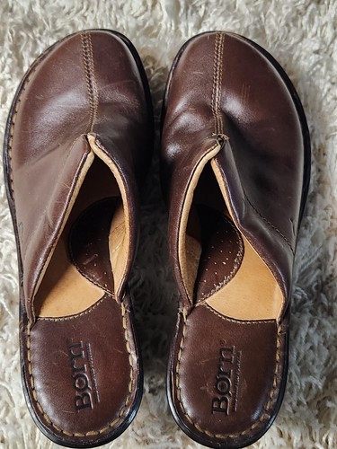 BORN Hand Crafted Brown Leather Comfort Wedge Slides Clog Mule 7 - Picture 13 of 13
