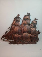 Vintage Syroco Coppercraft Plastic Nautical Sailing Ship Wall Decor 21” X 27”
