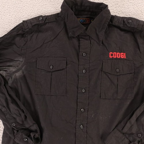 Coogi Shirt Mens Extra Large Black 100% Cotton Button Up Long Sleeve Felt Logo* - Picture 4 of 14