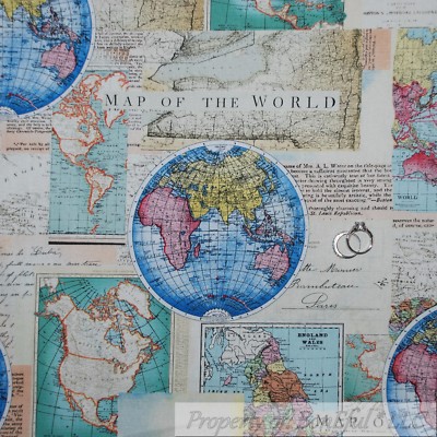 BonEful Fabric FQ Cotton Quilt Brown Old World Map Blue Nautical Globe America L
