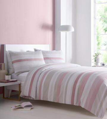 Bettwäscheset Mädchen Bettwäsche Hellrosa Beige Streifen Rouge Bettbezug AUSVERKAUF