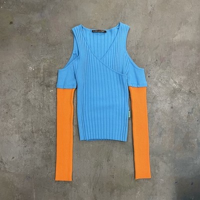 Andersson Bell Blue & Orange Ribbed Knit Rayon Nylon Top - L