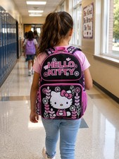 Hello Kitty Plants Black/Pink Medium Backpack 14 inch for age 5 years and Older